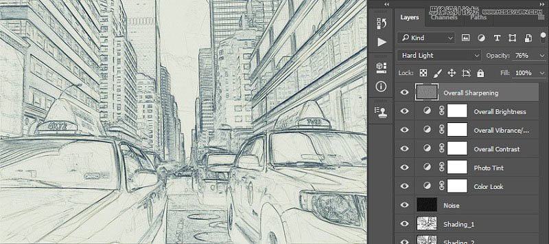 Photoshop把城市建筑照片变成素描艺术效果
