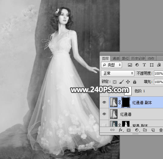 Photoshop快速抠出室内美丽的婚纱照片
