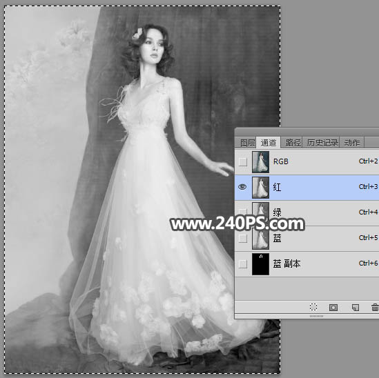 Photoshop快速抠出室内美丽的婚纱照片