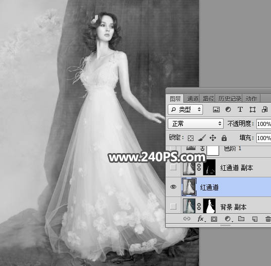 Photoshop快速抠出室内美丽的婚纱照片