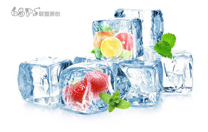 Photoshop合成冰块被冰冻住的水果