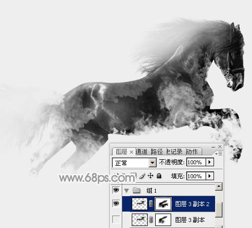 Photoshop合成超酷的烟雾组成的骏马效果图