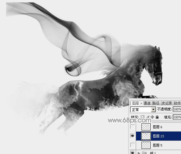 Photoshop合成超酷的烟雾组成的骏马效果图