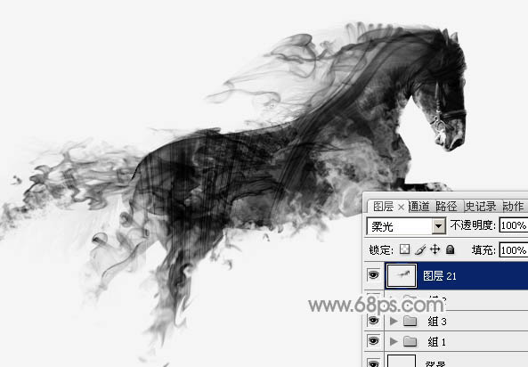 Photoshop合成超酷的烟雾组成的骏马效果图