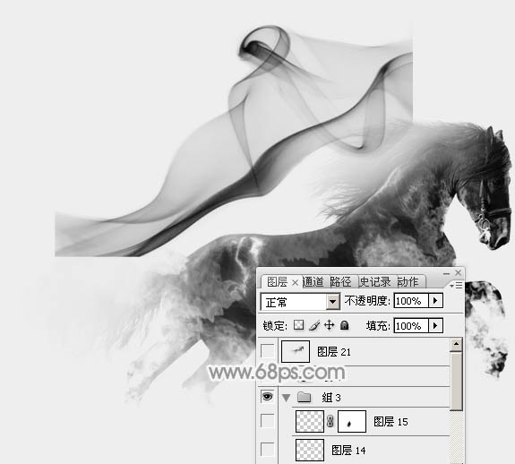 Photoshop合成超酷的烟雾组成的骏马效果图