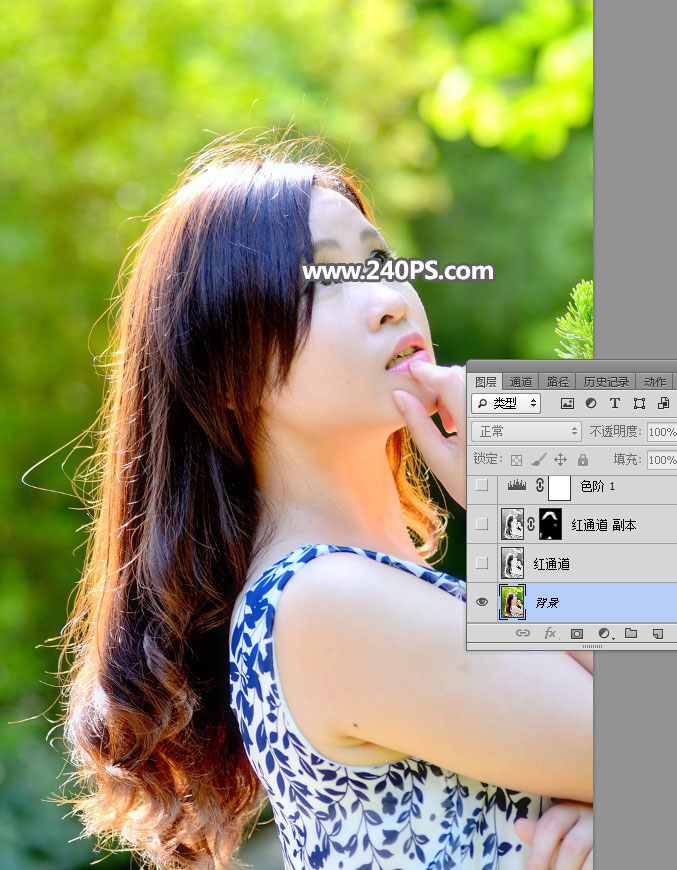 Photoshop抠出多发丝的夏季外景美女人像照片