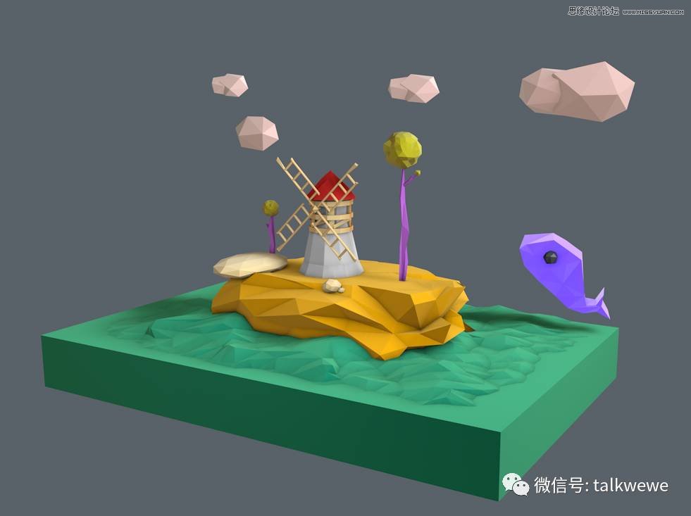 C4D制作低多边形风格的3D场景图,PS教程,思缘教程网