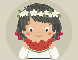 Illustrator绘制可爱的吃瓜女孩插画教程