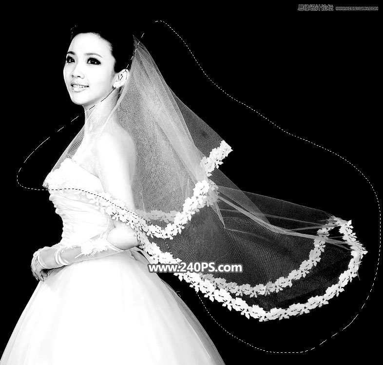 Photoshop使用通道工具抠出飘逸的透明婚纱照