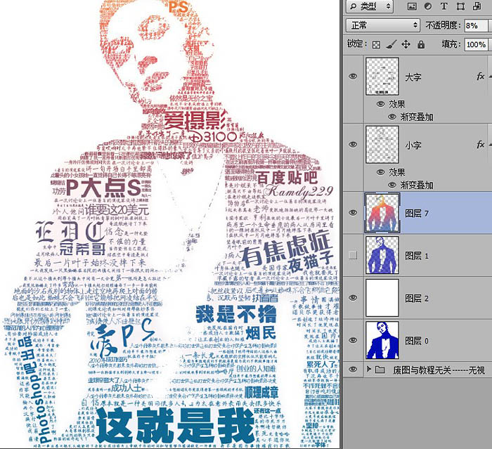 Photoshop把人像照片变成彩色字体排版效果(3