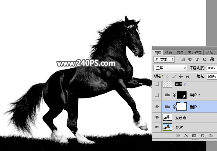 Photoshop使用通道工具抠出草地上的骏马