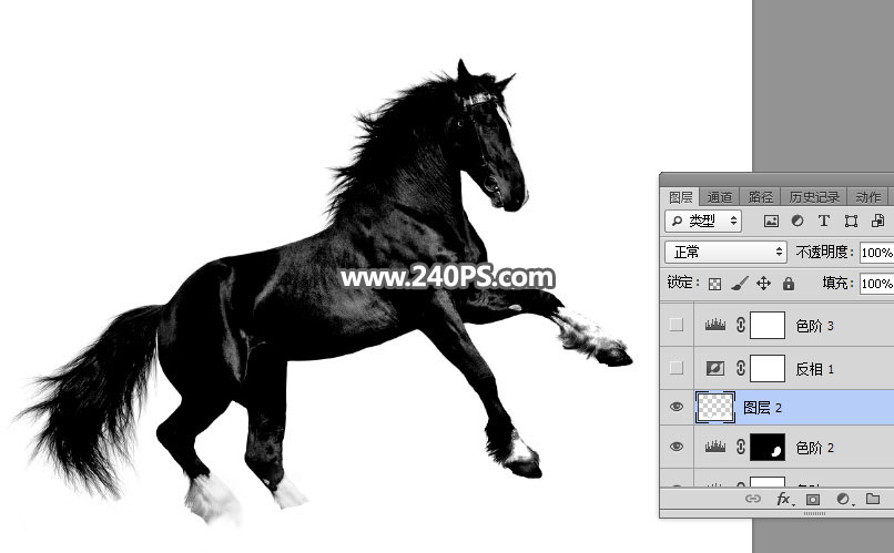 Photoshop使用通道工具抠出草地上的骏马