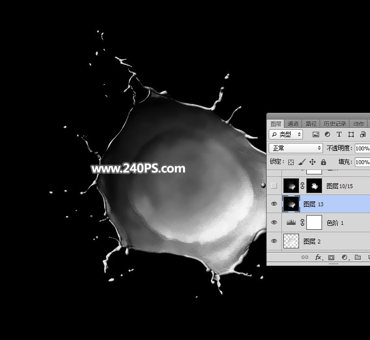 Photoshop制作青苹果掉入液体溶液场景图