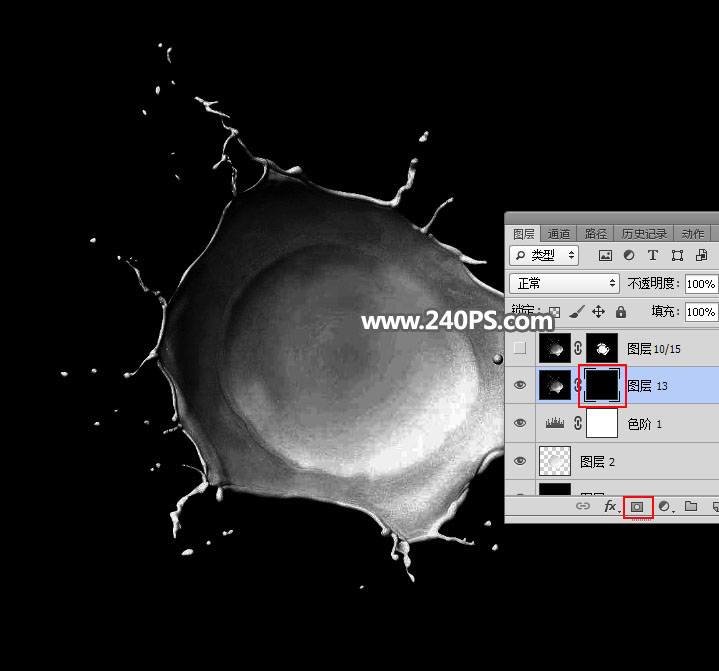 Photoshop制作青苹果掉入液体溶液场景图
