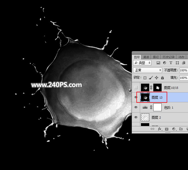 Photoshop制作青苹果掉入液体溶液场景图