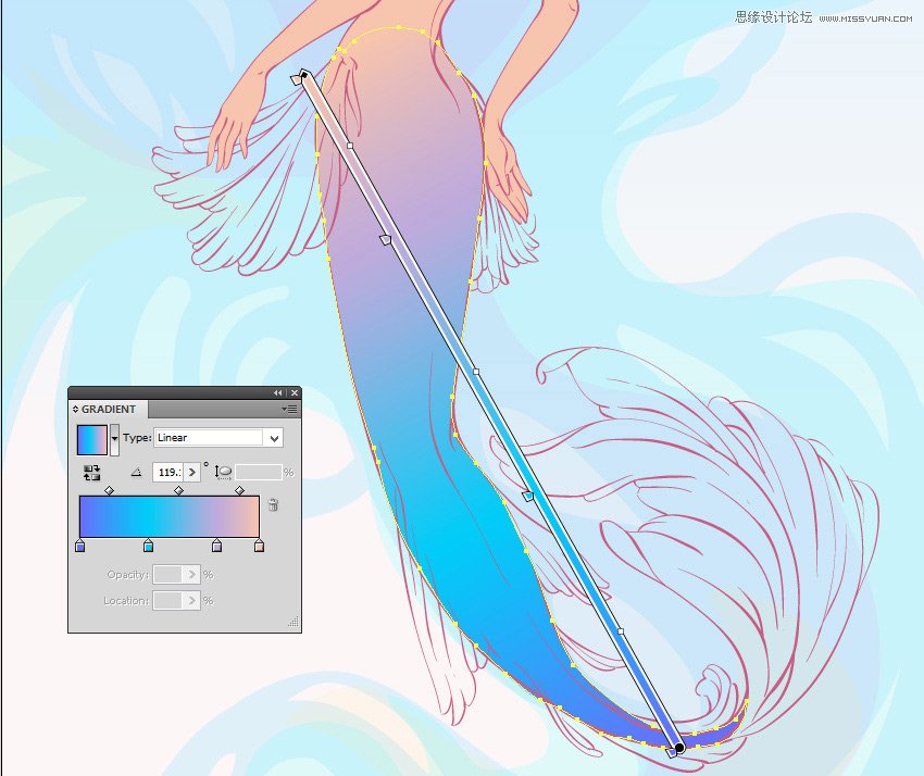 Illustrator绘制唯美的水彩美人鱼插图