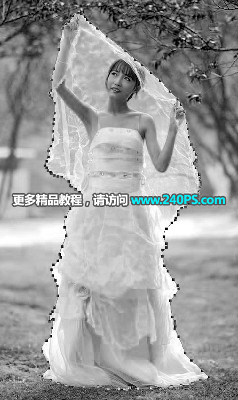 Photoshop抠出披着透明婚纱的新娘