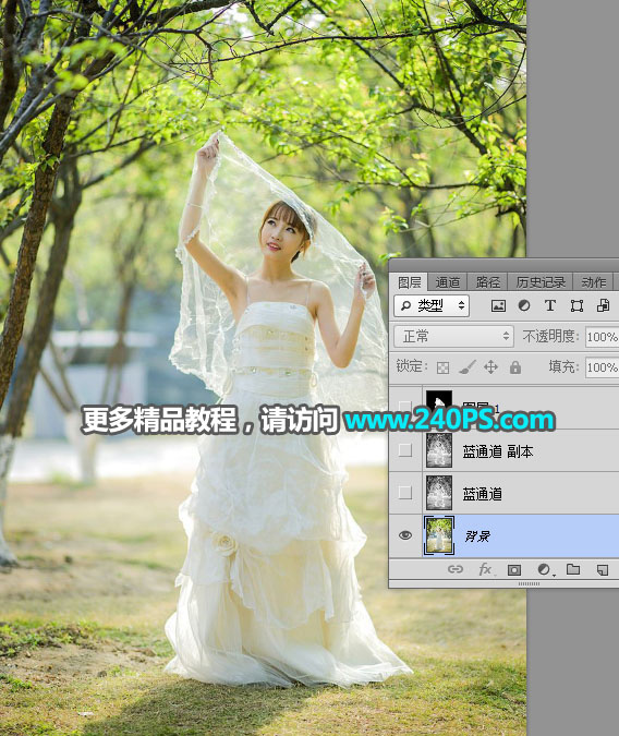 Photoshop抠出披着透明婚纱的新娘