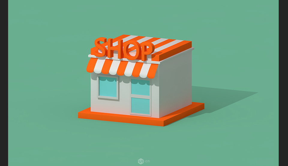 C4D制作卡通主题立体小商店场景