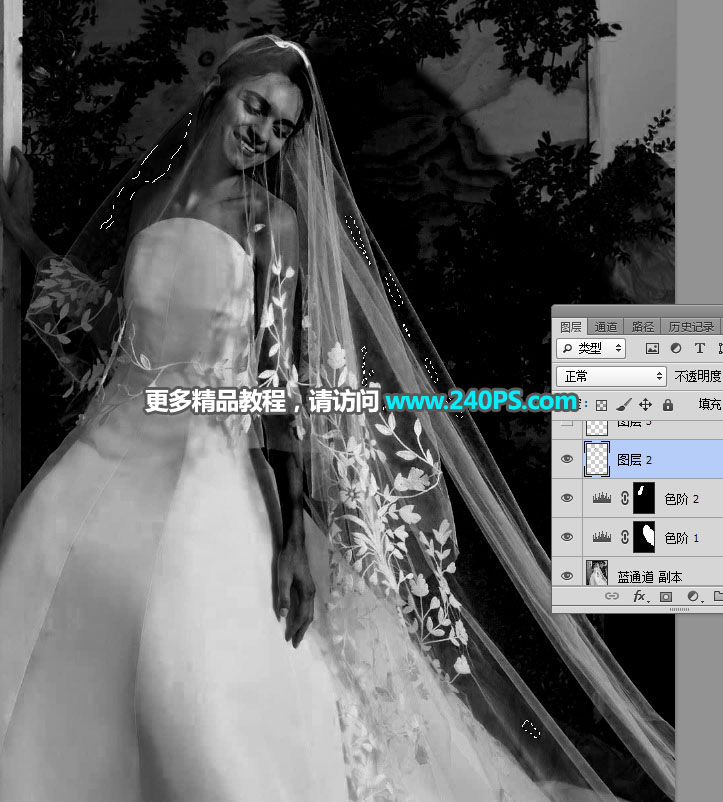 Photoshop完美抠出穿着透明婚纱的新娘