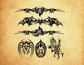 蝙蝠形状花纹纹身和刺青PS笔刷