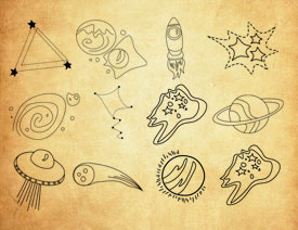 11款手绘火箭飞船和星球PS笔刷