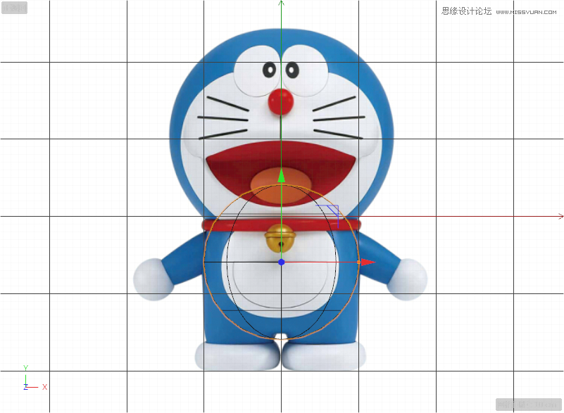 C4D詳解機器貓哆啦A夢建模及渲染,PS教程 width="801" height="587" src="http://www.missyuan.net/uploads/allimg/190304/15391S134-24.png" /></p><p>二、制作身體</p><p>1.在正視圖模式下,新建一個“球體”,按【E】鍵調整位置,按【T】鍵調整大小,使其與參考圖中身體的位置盡量重合,同時將“球體”重命名為“身體”。</p><img alt=