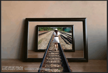 创意合成:用PS合成的人像走进画框效果