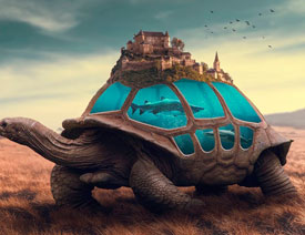 Photoshop合成创意的乌龟背着城堡效果图